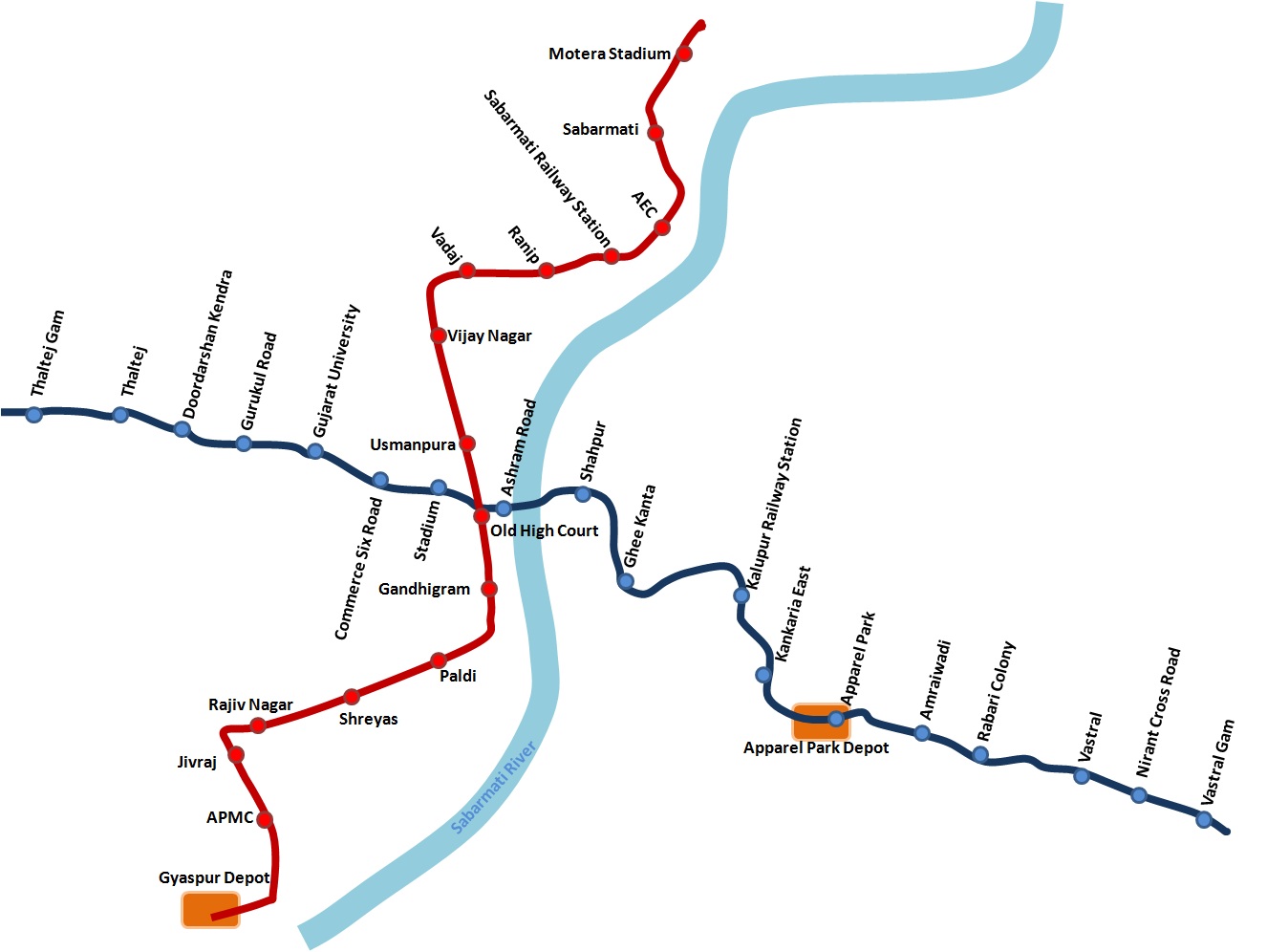 Ahmedabad Metro Network Map 2026